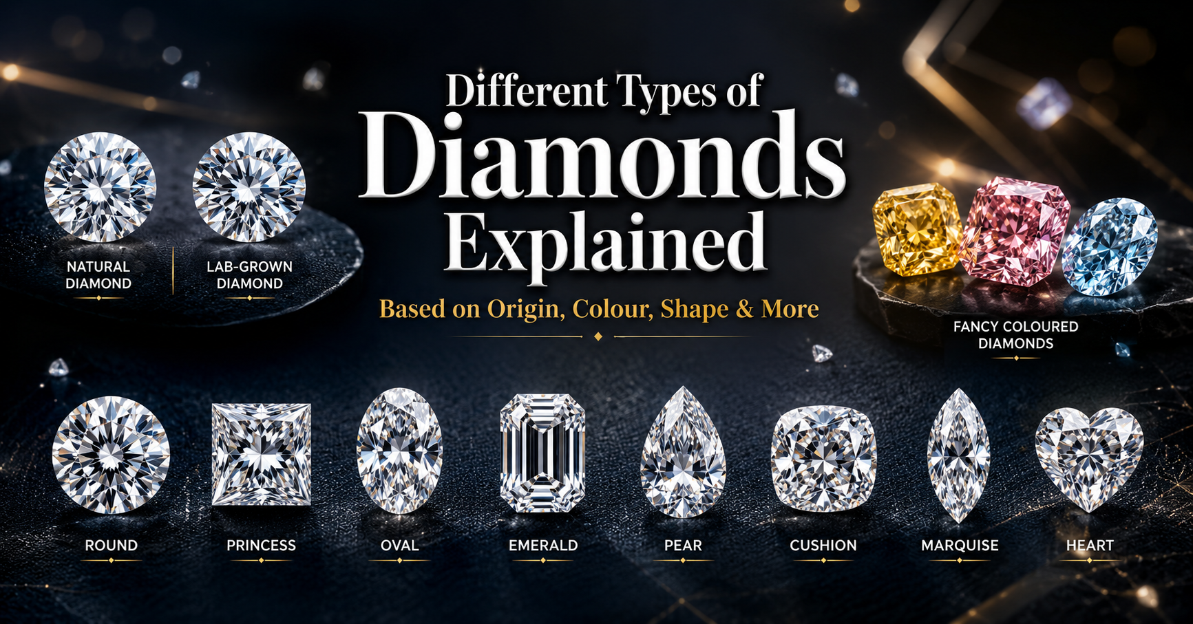 Different Types of Diamonds Explained Based on Origin, Colour, Shape & More